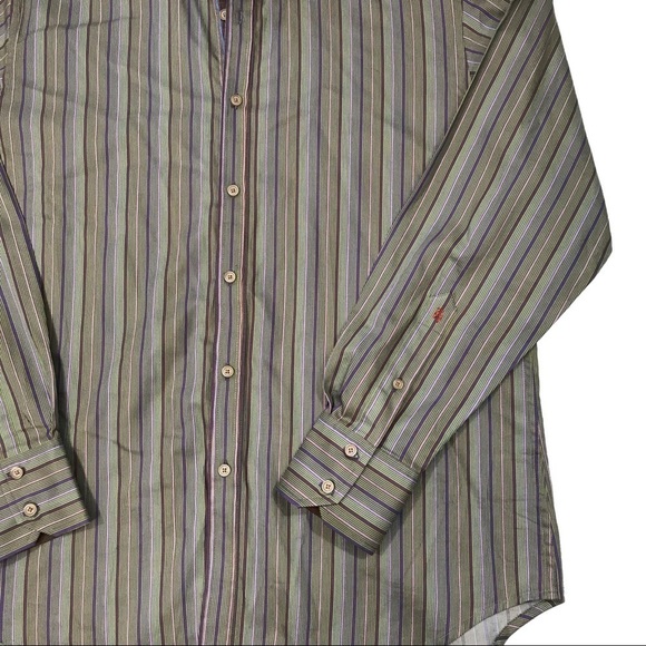 Robert Graham Striped Flip Cuff Shirt Purple Green - Picture 2 of 6
